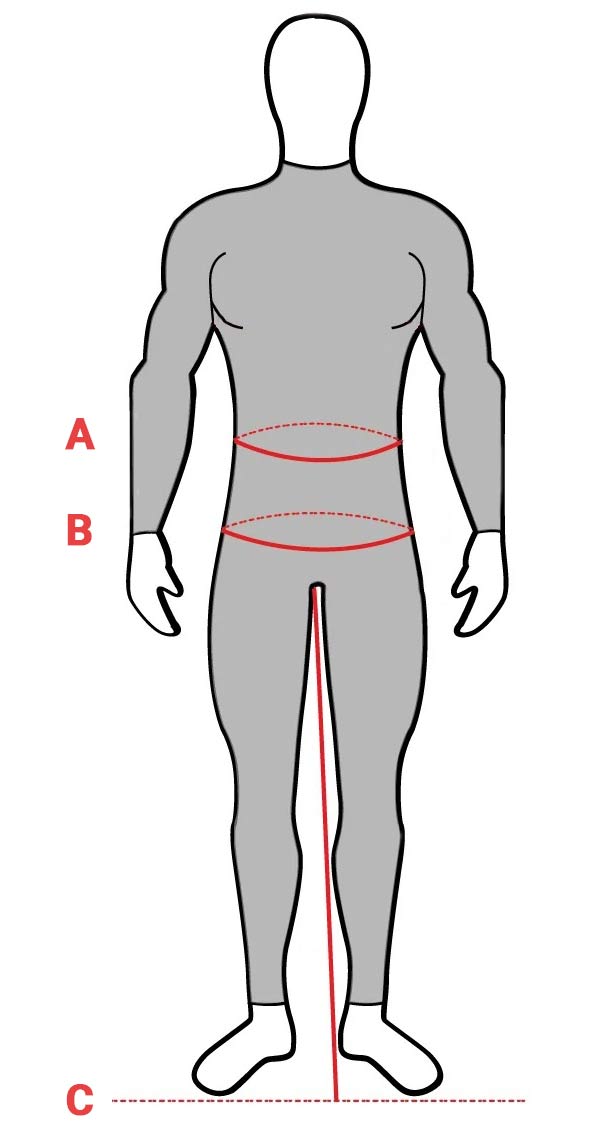 Size guide for men's textile motorcycle pants